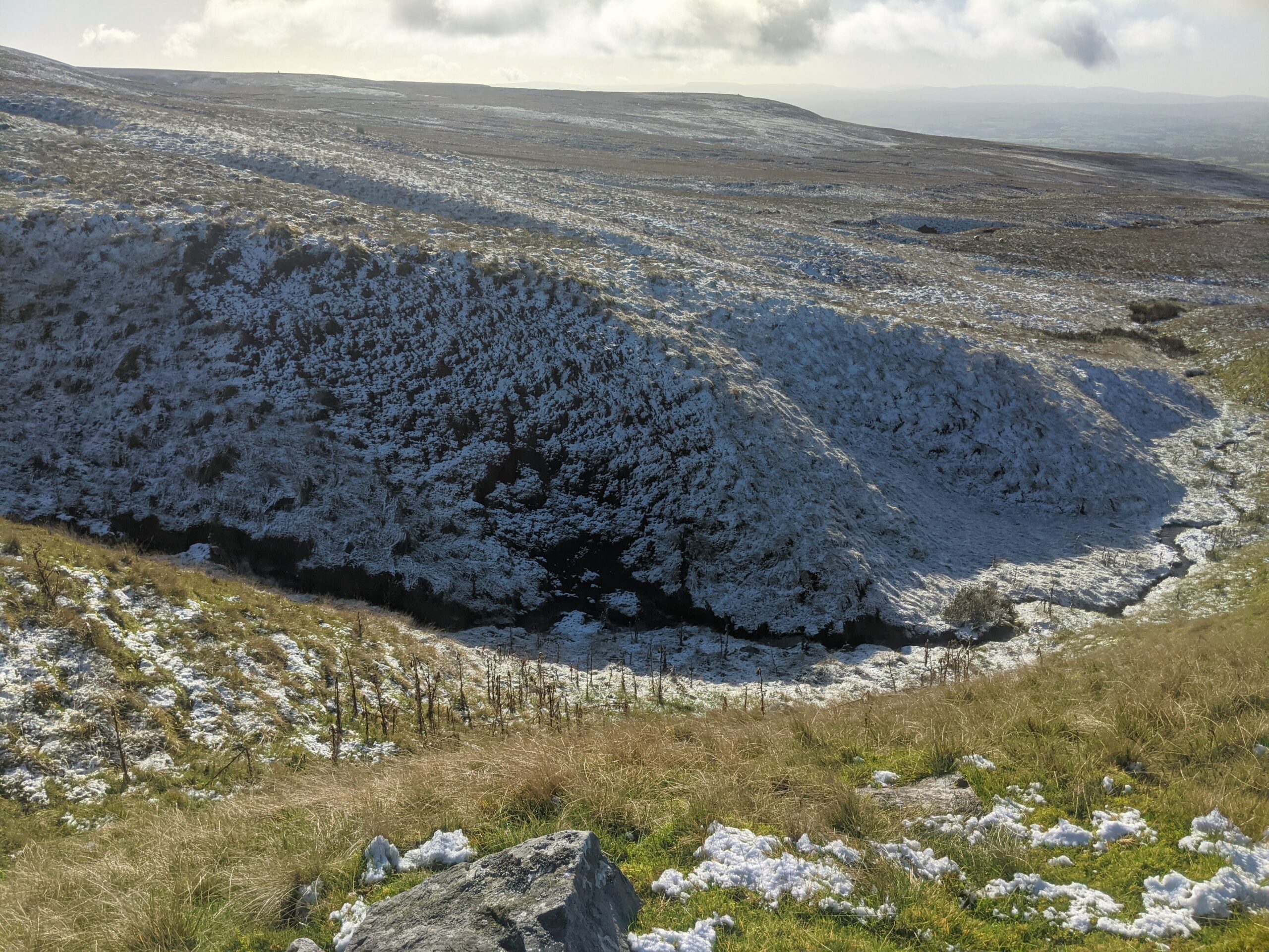 Snow blanketing the mountainside