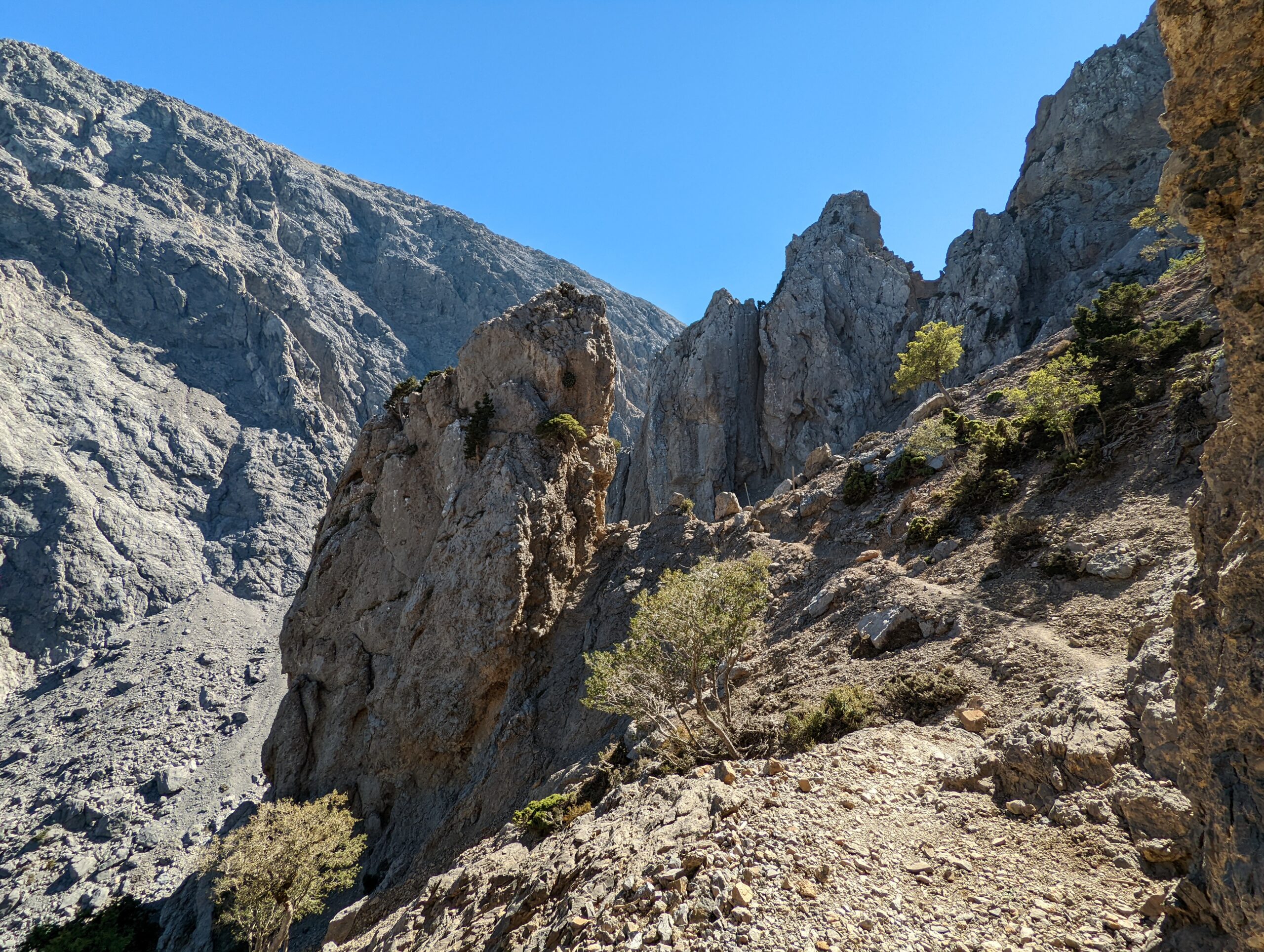 Following the trail on the craggy mountainside