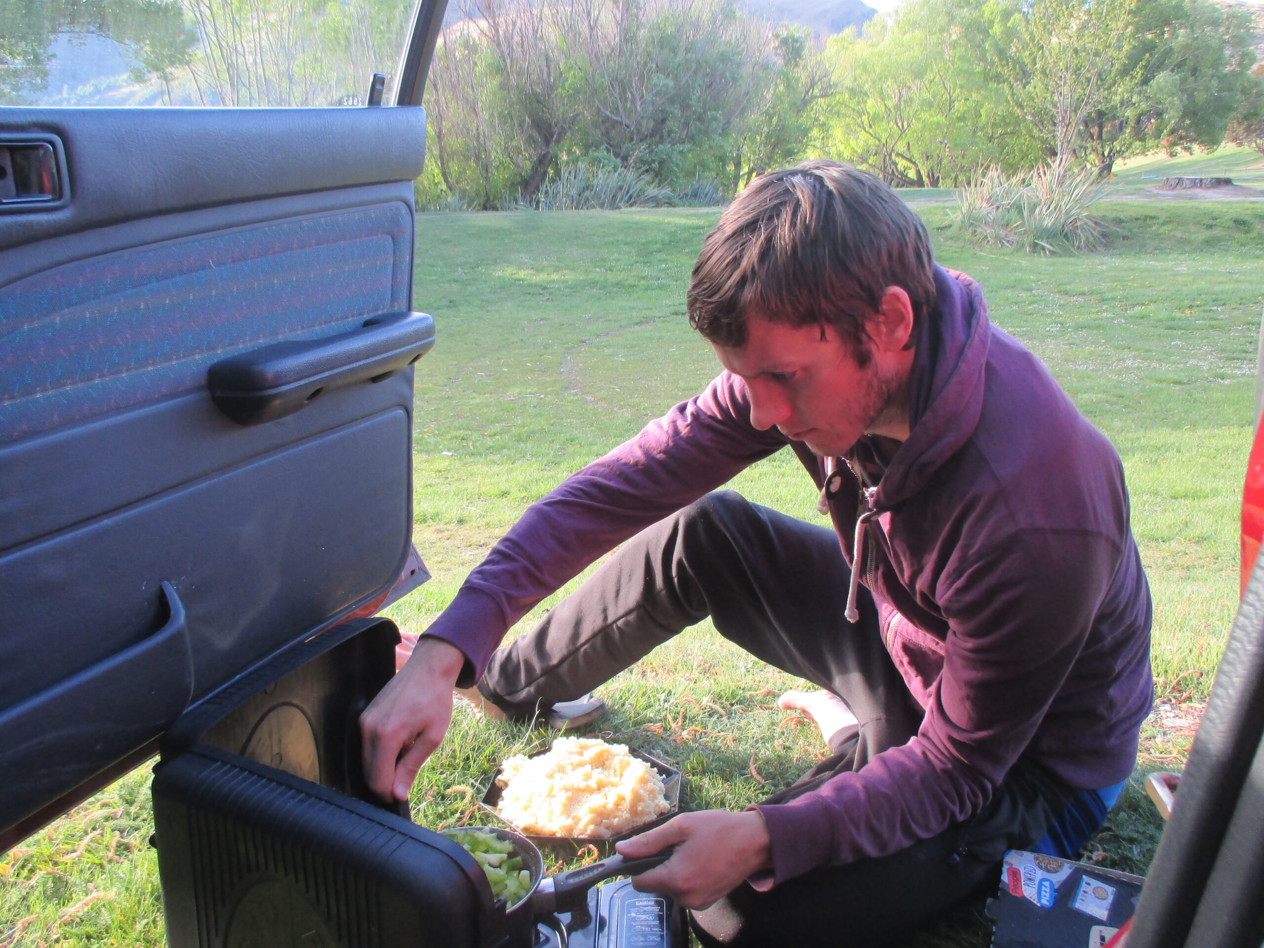 Cooking on the stove by the road